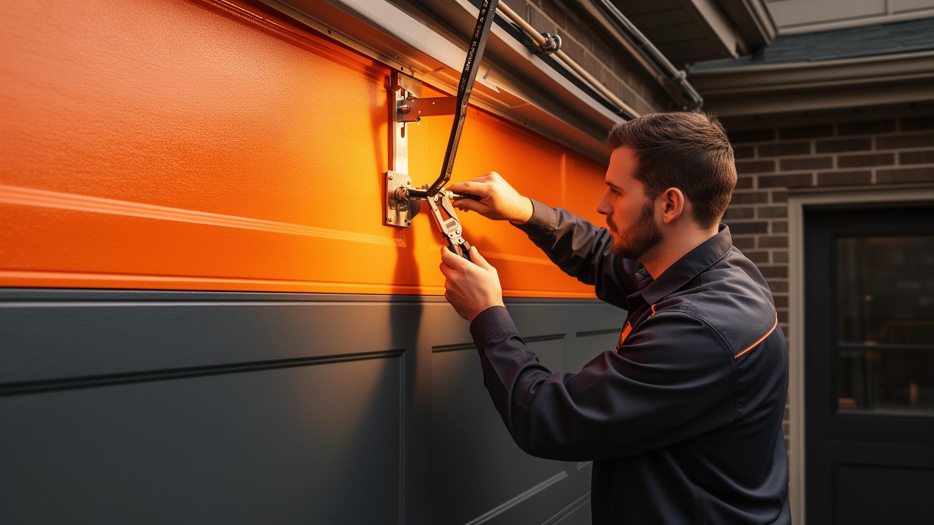 Professional garage door technician performing expert repair service